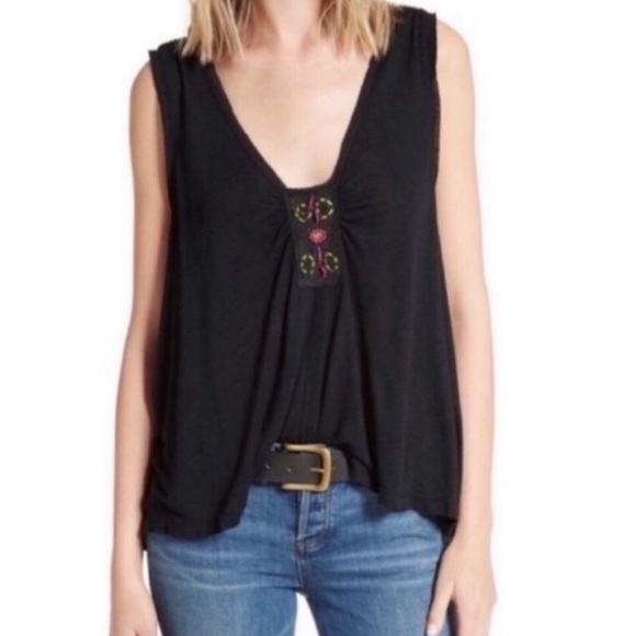 Free People Tops - Free People New Vibes Black Flowy Tank Top NWT